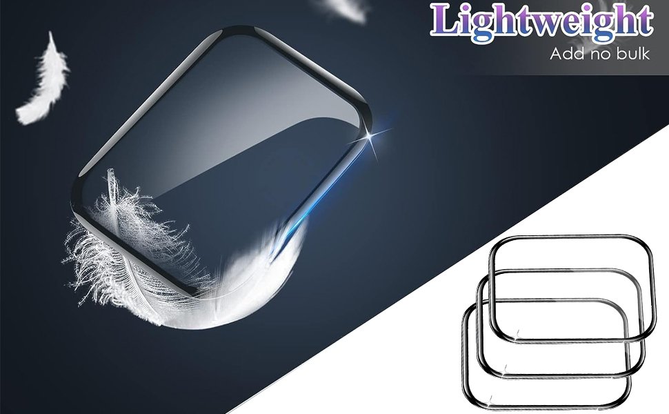 Smartphone screen protector advertisement showing a feather landing softly on a glass surface, emphasizing lightweight and protective qualities.